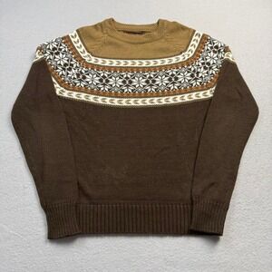 Vintage Fauchon Nordic Knit Sweater Brown Fair Isle Pullover Medium